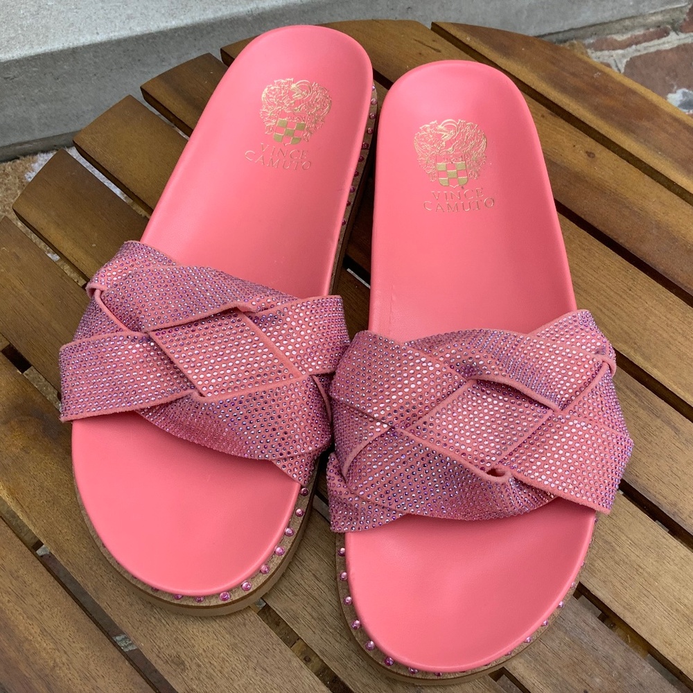 Vince Camuto Suede Studied Slide Sandals Coral SZ 8.5